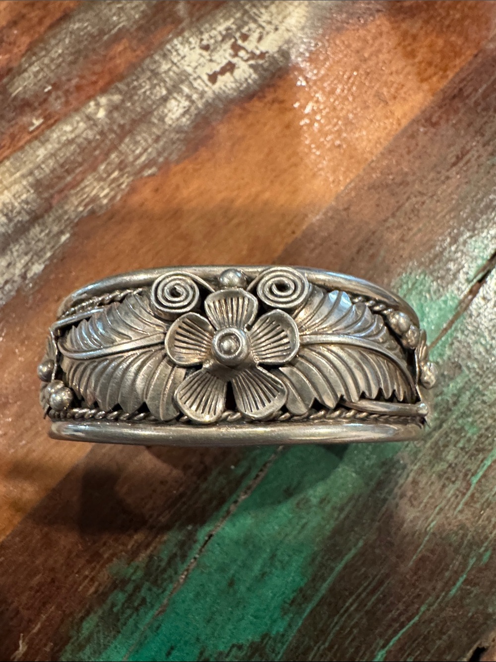 Sterling Silver Floral Cuff Bracelet - Silver
